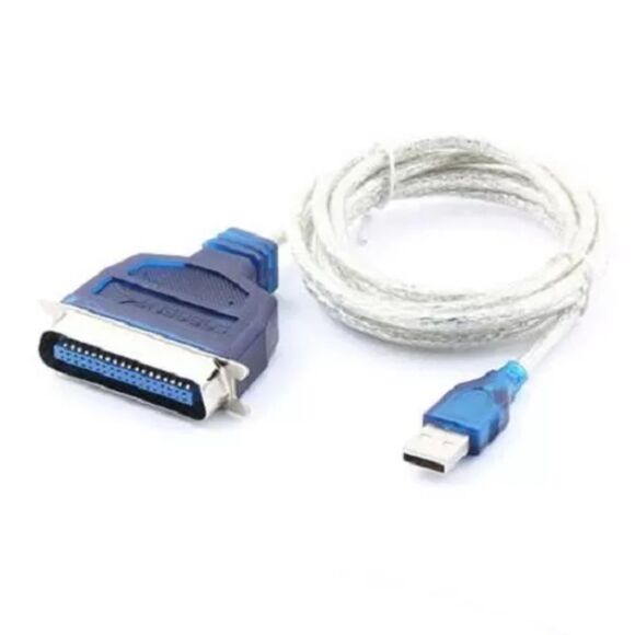 USB to Parallel Adapter, Centronics (36-pin male connector) cable blue silver 6' - Picture 1 of 2